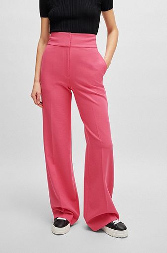 Regular-fit high-waisted trousers with flared leg, Pink