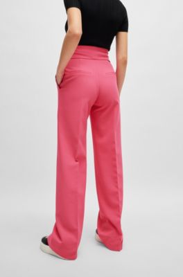 Regular-fit high-waisted trousers with flared leg, Pink