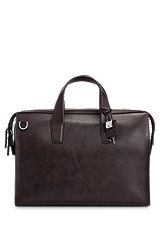 Single document case in leather with smart sleeve, Dark Brown