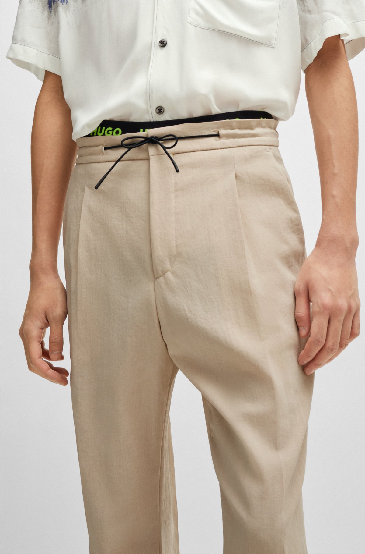 Modern-fit trousers in linen-look material, Beige