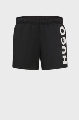 Swim shorts with vertical logo print, Black