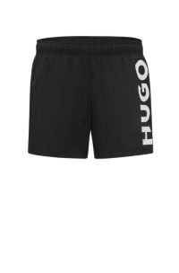 Zwemshort met verticale logoprint, Zwart
