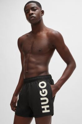 Swim shorts with vertical logo print, Black