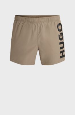 Swim shorts with vertical logo print, Brown