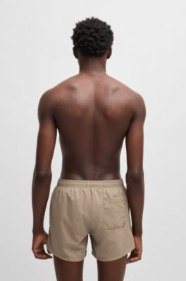 Swim shorts with vertical logo print, Brown