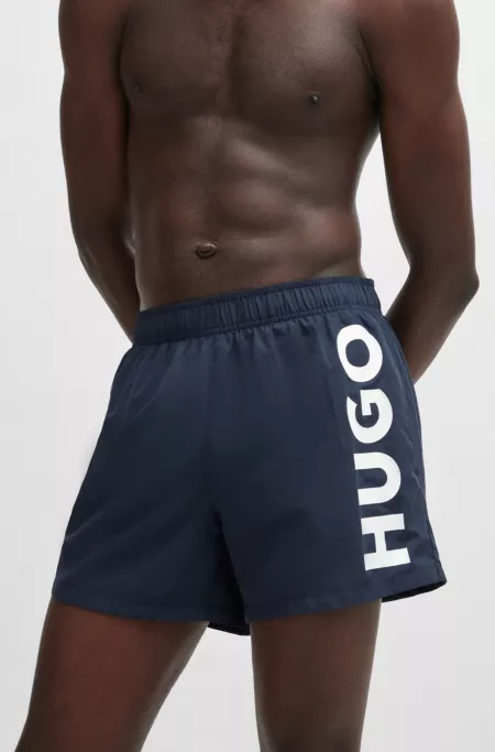 Quick-dry swim shorts with vertical logo print