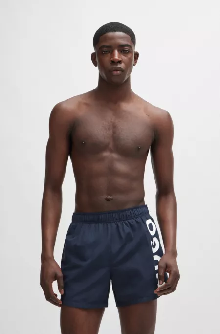 Quick-dry swim shorts with vertical logo print