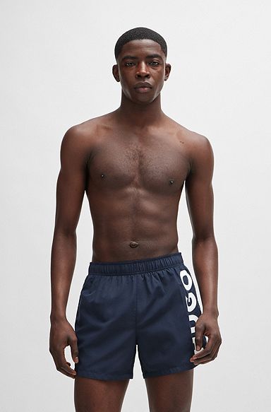 Logo-print swim shorts in quick-dry fabric, Dark Blue