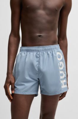 Shorts de bain &agrave; logo imprim&eacute; vertical, bleu clair