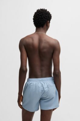 Shorts de bain &agrave; logo imprim&eacute; vertical, bleu clair