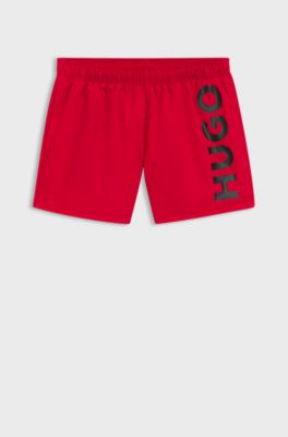 Swim shorts with vertical logo print, Red