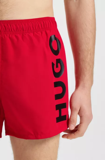 Quick-dry swim shorts with vertical logo print