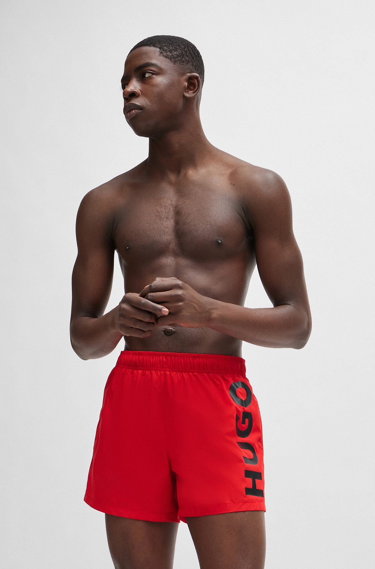 Logo-print swim shorts in quick-dry fabric, Red