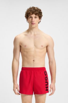 Zwemshort met verticale logoprint, Rood