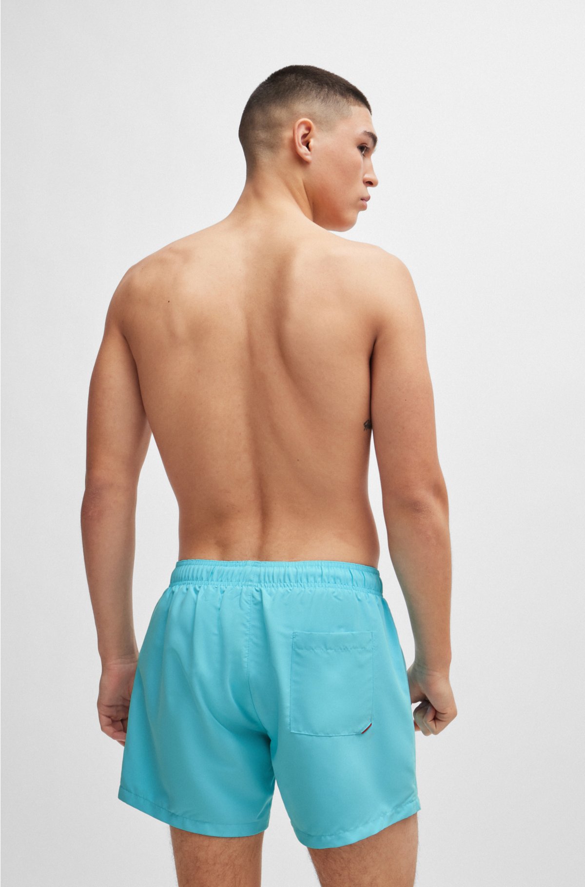 Fully lined swim shorts with vertical logo, Turquoise