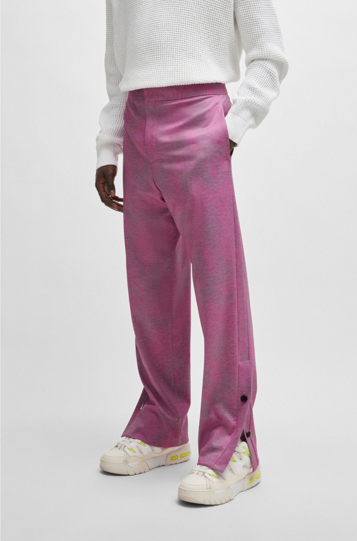 Modern-fit suit in printed performance-stretch fabric, light pink