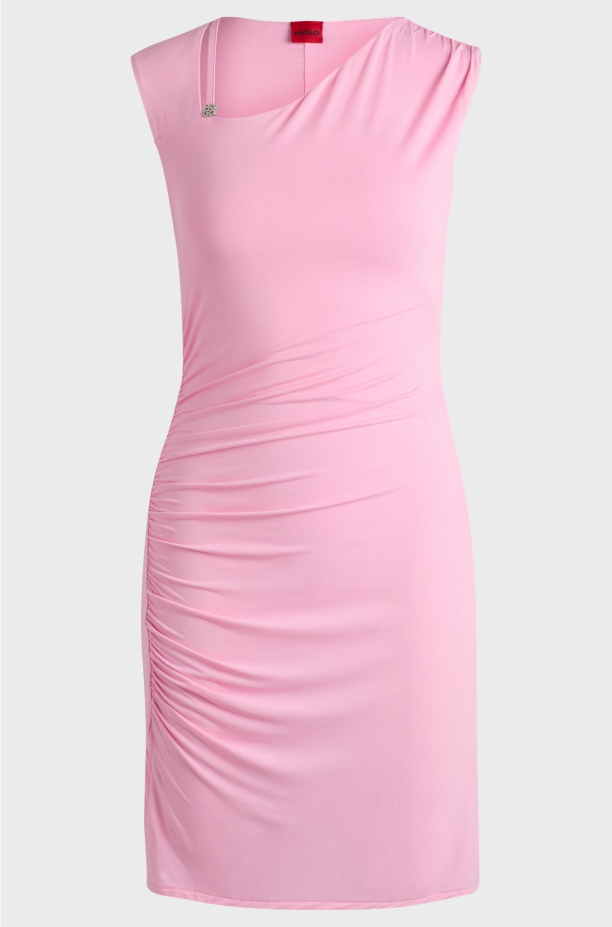 Slim-fit dress with asymmetric details and stacked logo, Pink