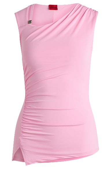 Slim-fit top with asymmetric details and stacked logo, Pink