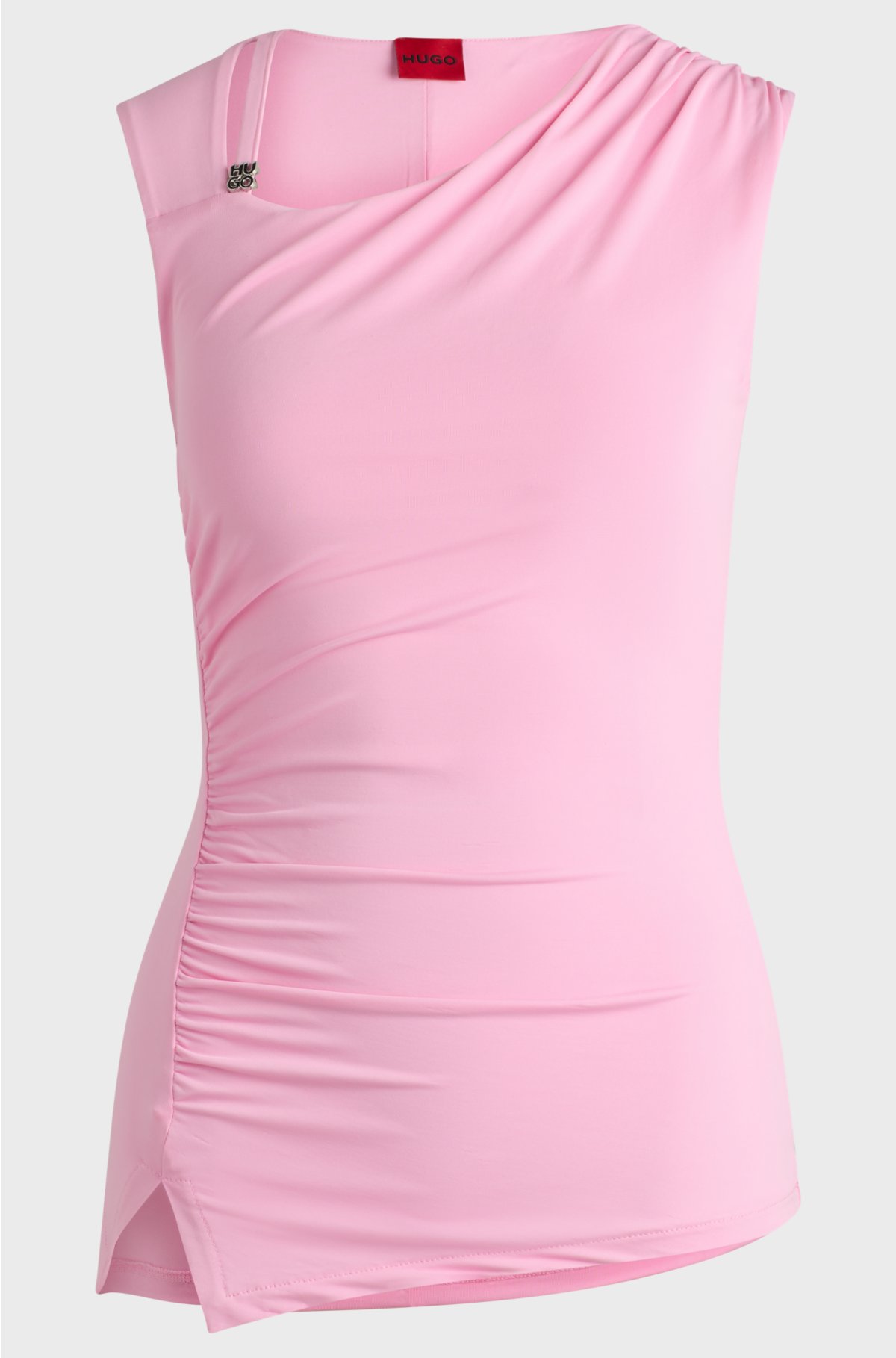 Slim-fit top with asymmetric details and stacked logo, light pink