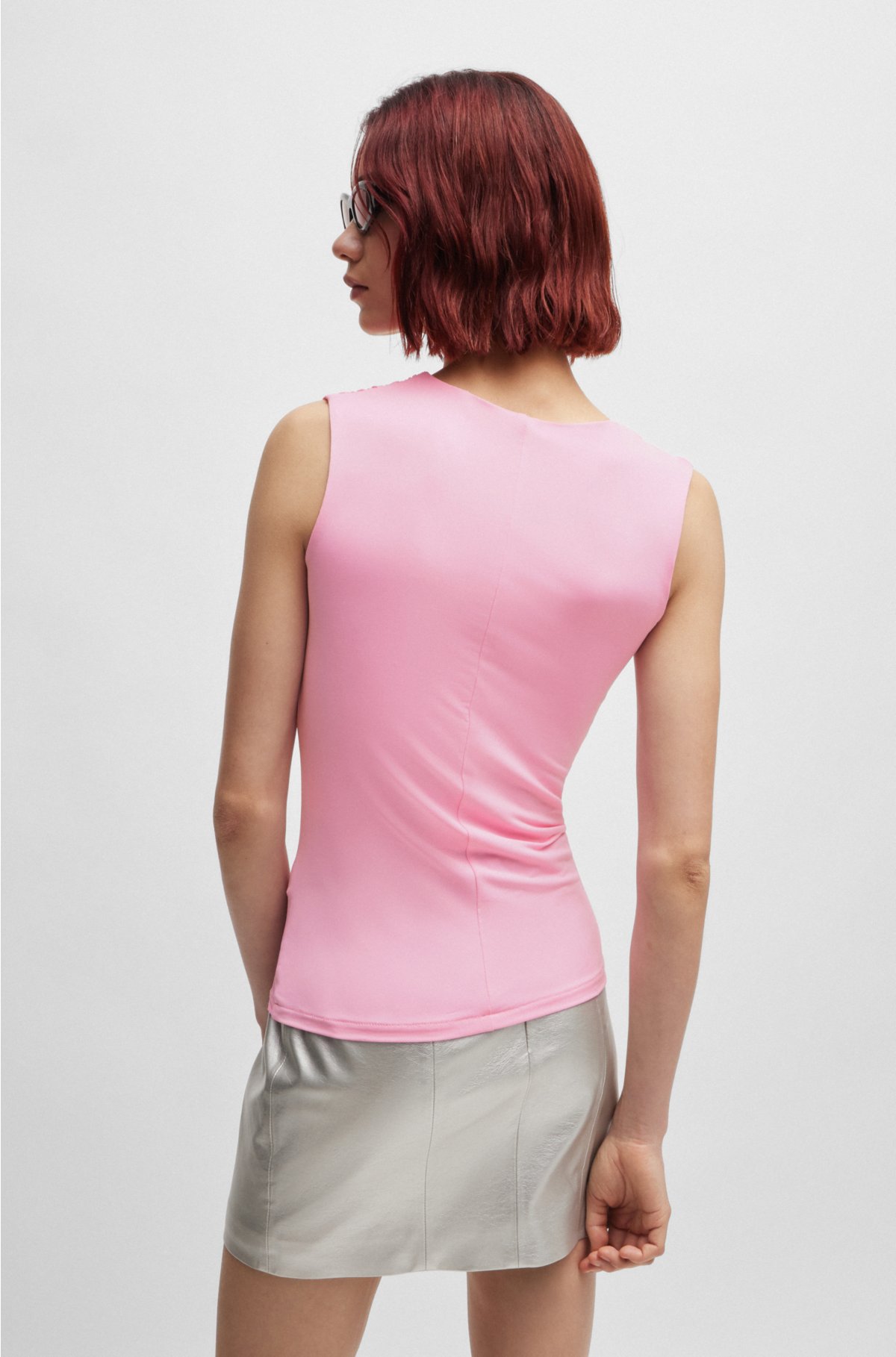 Slim-fit top with asymmetric details and stacked logo, light pink