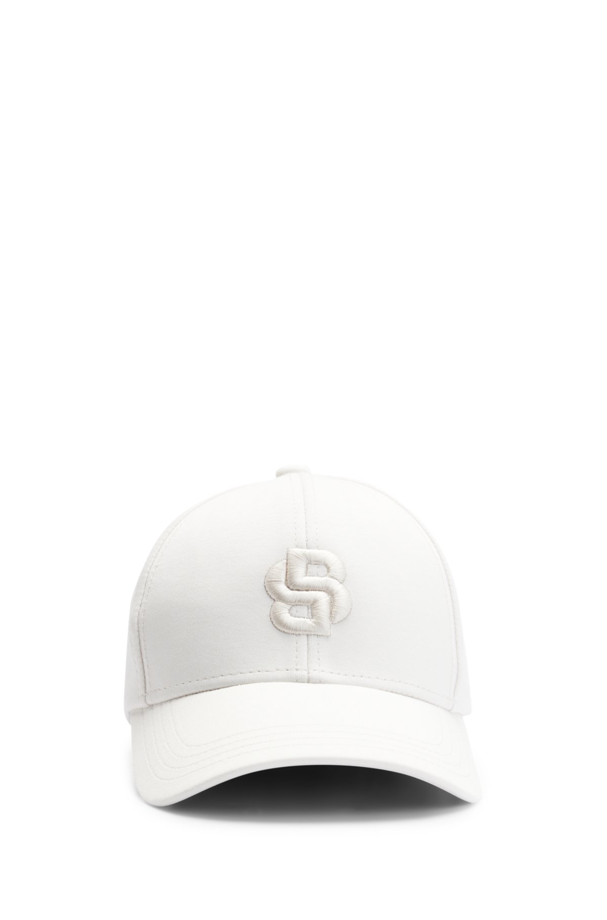 Cotton-blend cap with embroidered double monogram, White