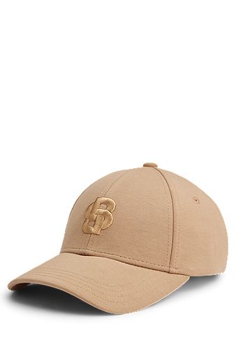 Cotton-blend cap with embroidered double monogram, Beige