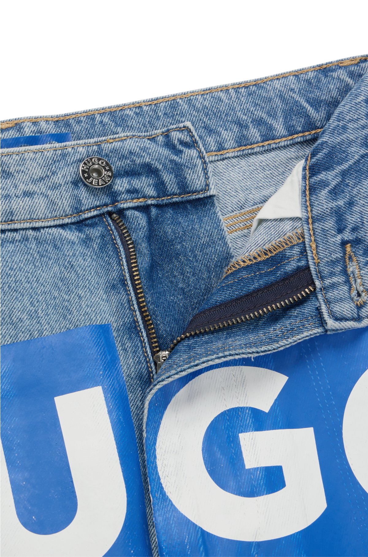 Denim shorts with logo print, Blue