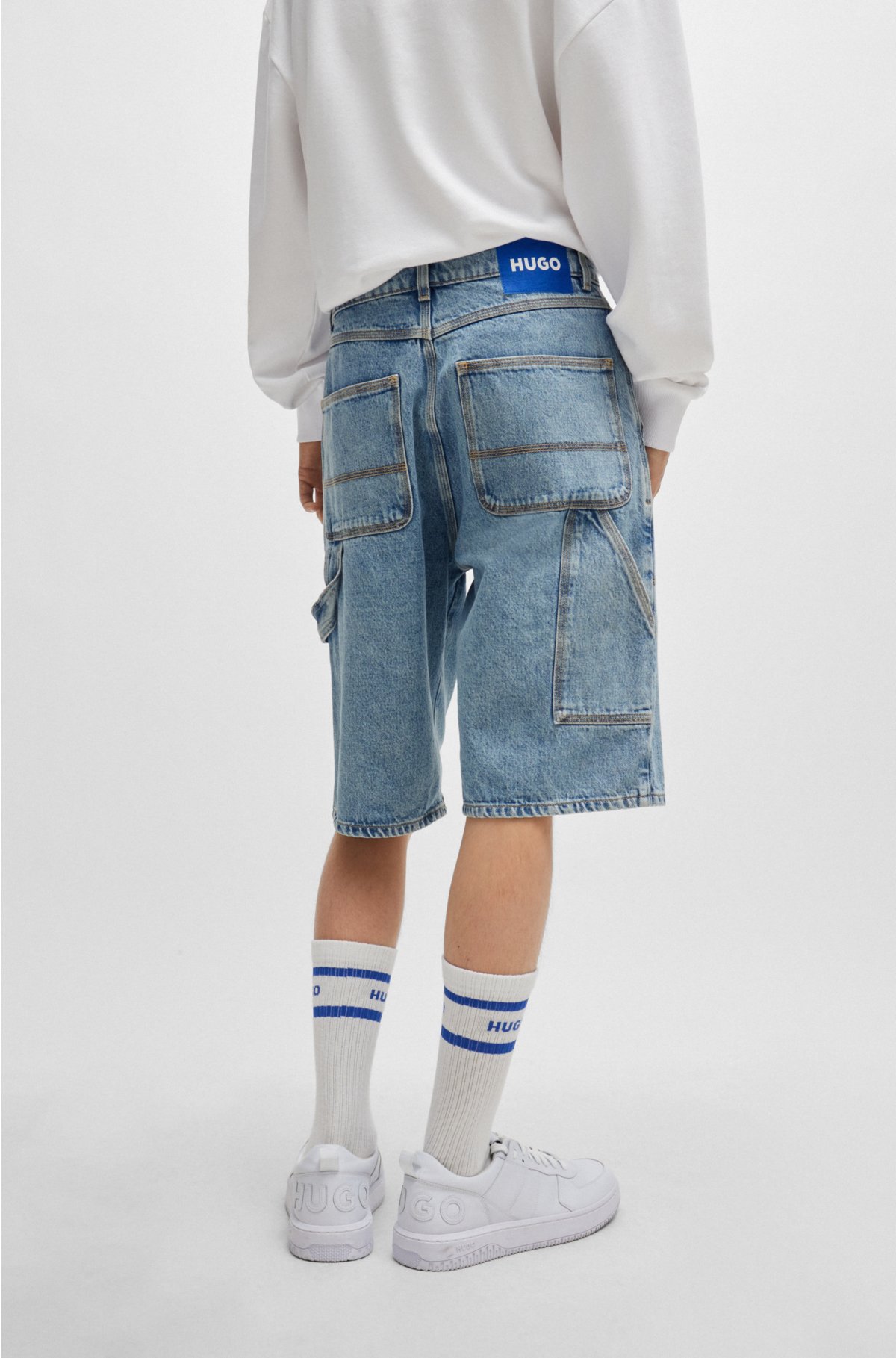 Denim shorts with logo print, Blue