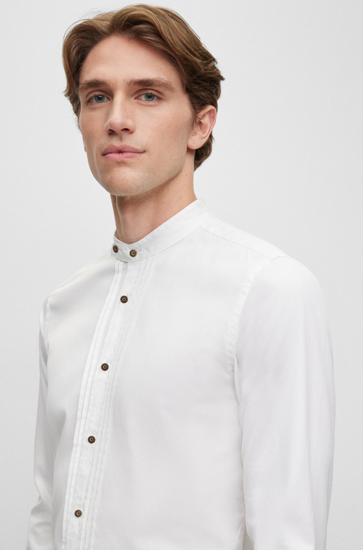 BOSS Menswear Trachten slim-fit shirt in structured cotton, White
