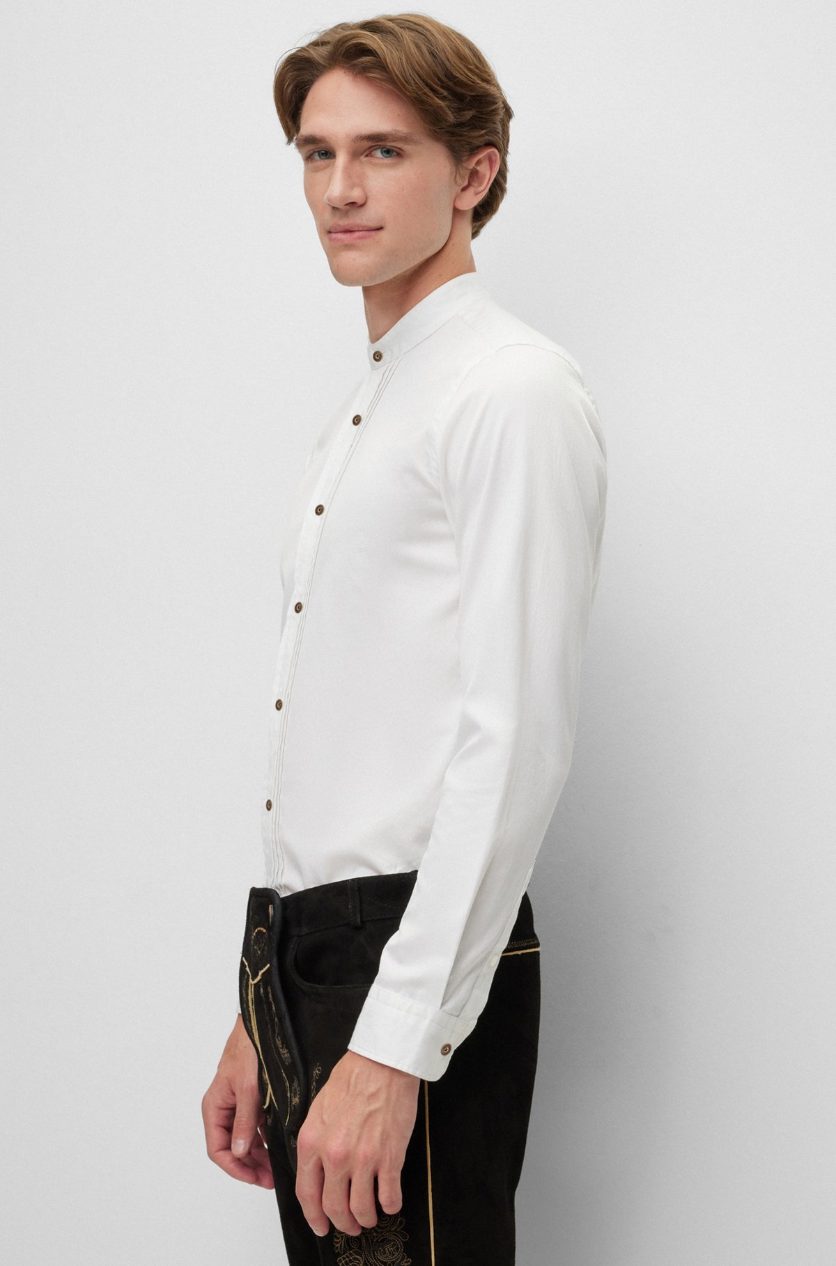 BOSS Menswear Trachten slim-fit shirt in structured cotton, White
