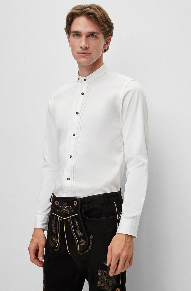 Camicia slim fit BOSS Menswear Trachten in cotone lavorato, Bianco
