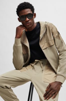 BOSS - レギュラーフィット ジップアップフーディ ミックスマテリアル 