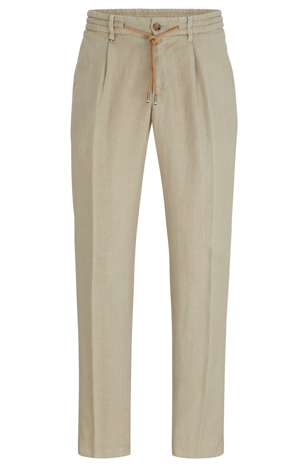 Slim-fit trousers in linen with tie waist, Light Brown
