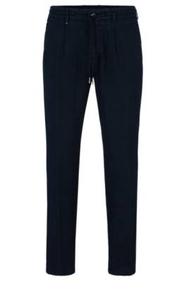 Hugo Boss Slim-fit Trousers In Linen With Tie Waist In Black