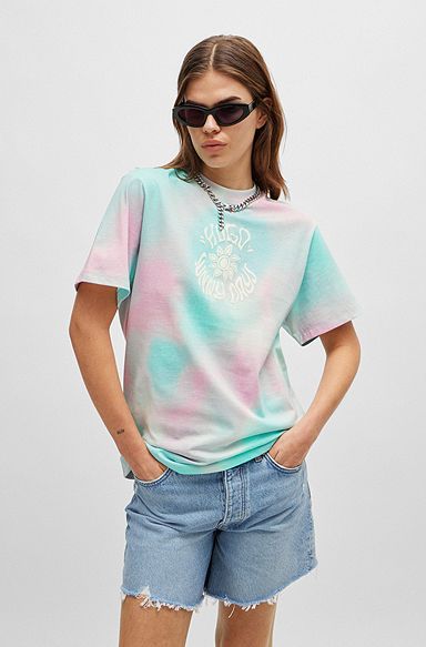 Cotton-jersey relaxed-fit T-shirt with rhinestone artwork, Patterned