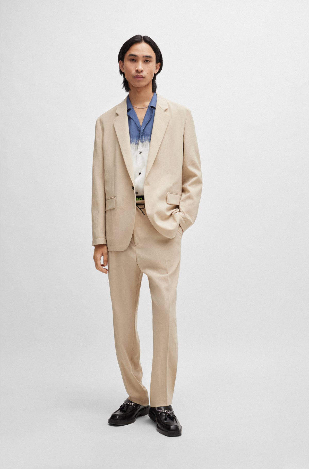 Modern-fit jacket in linen-look fabric, Beige