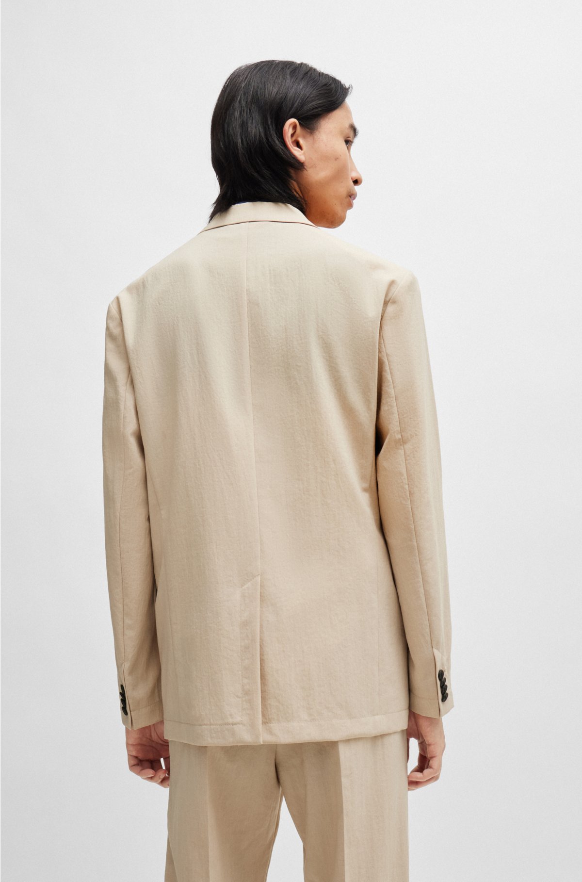 Modern-fit jacket in linen-look fabric, Beige