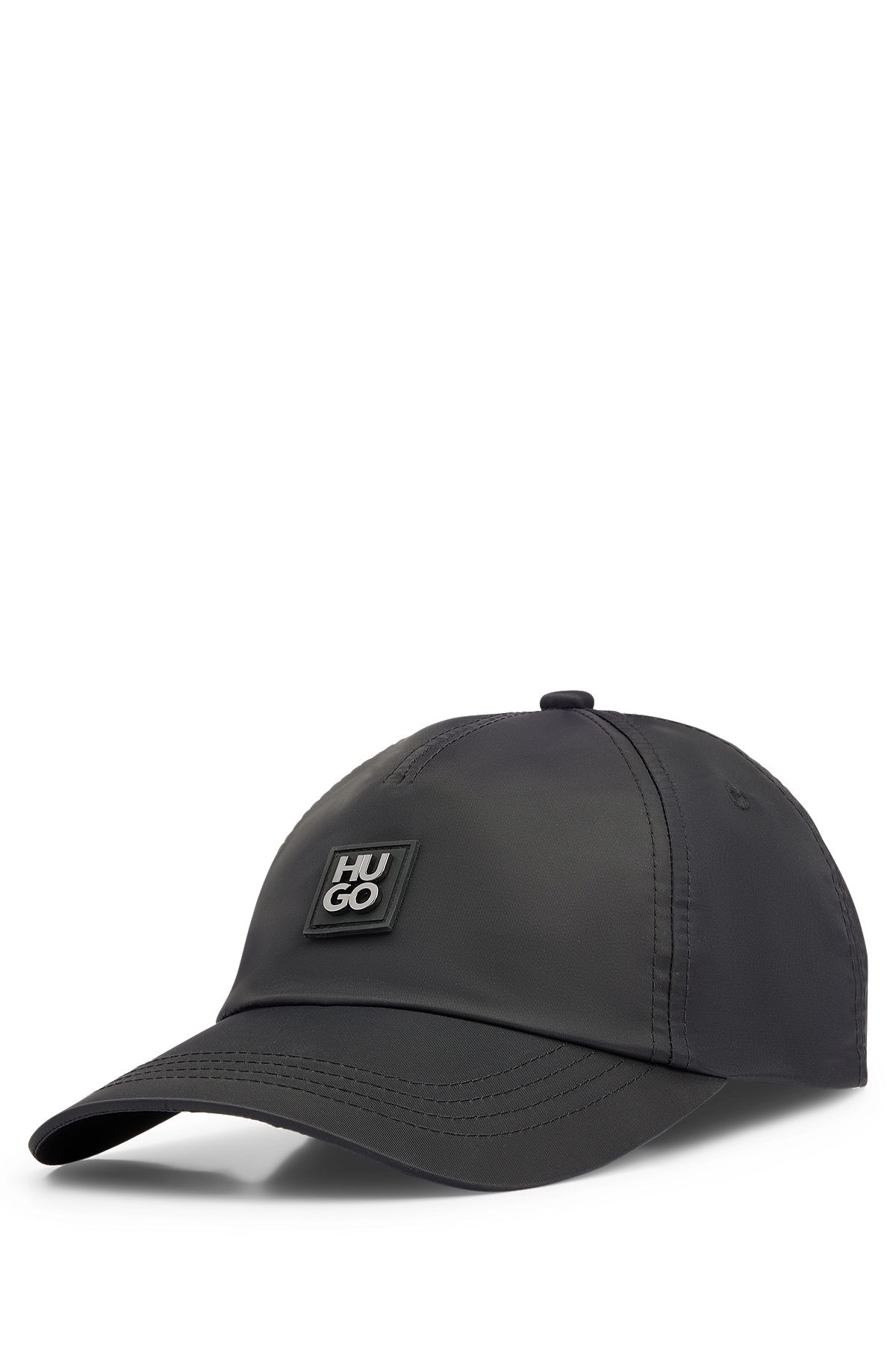 Waterproof-nylon cap with stacked logo badge, Black