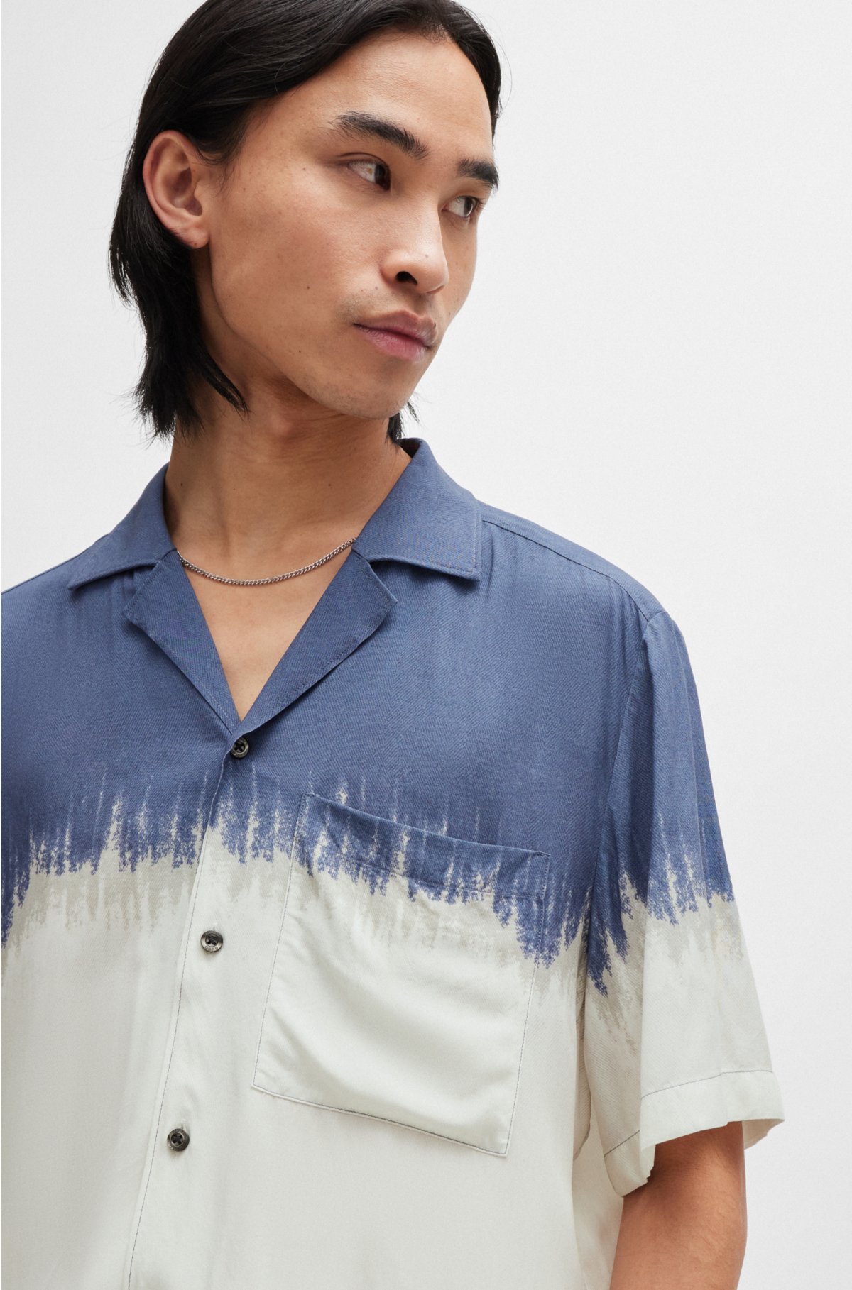 Relaxed-fit shirt with abstract print, White / Blue / Grey