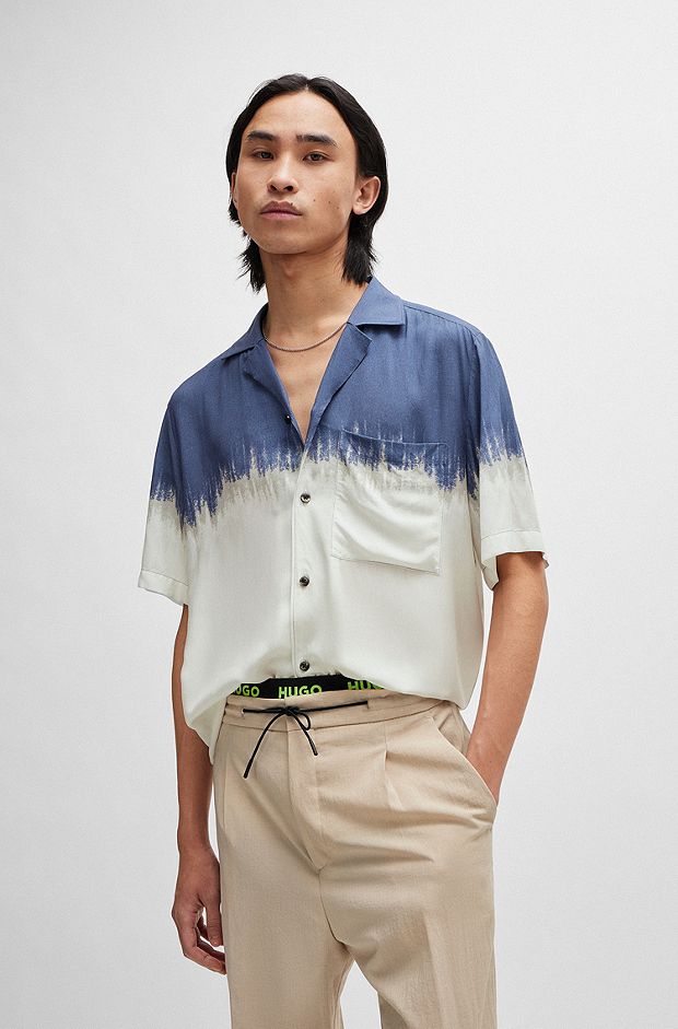Relaxed-fit overhemd met abstracte print, Wit / Blauw / Grijs