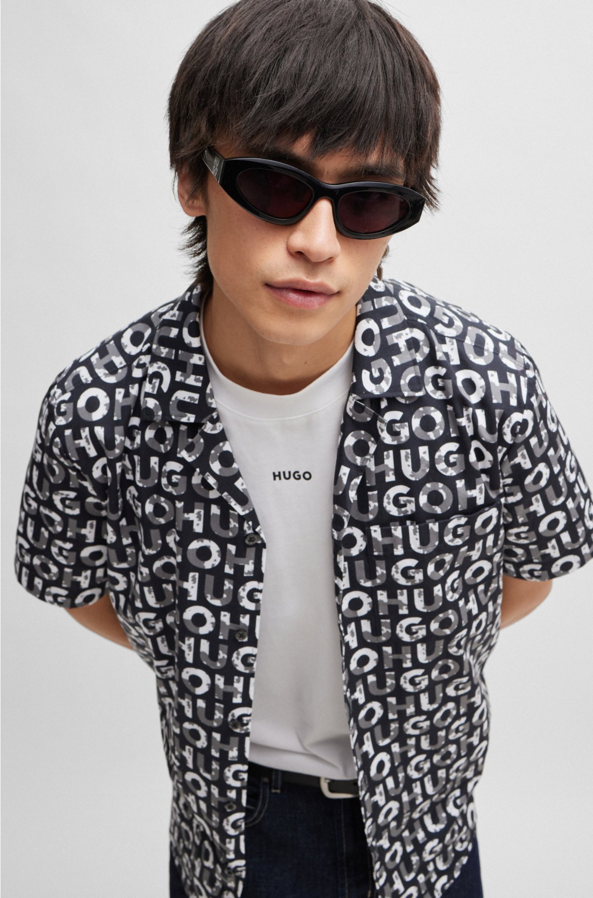 Relaxed-fit shirt with seasonal logo print, Patterned