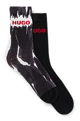 Set van twee paar korte sokken met logodetails, Zwart
