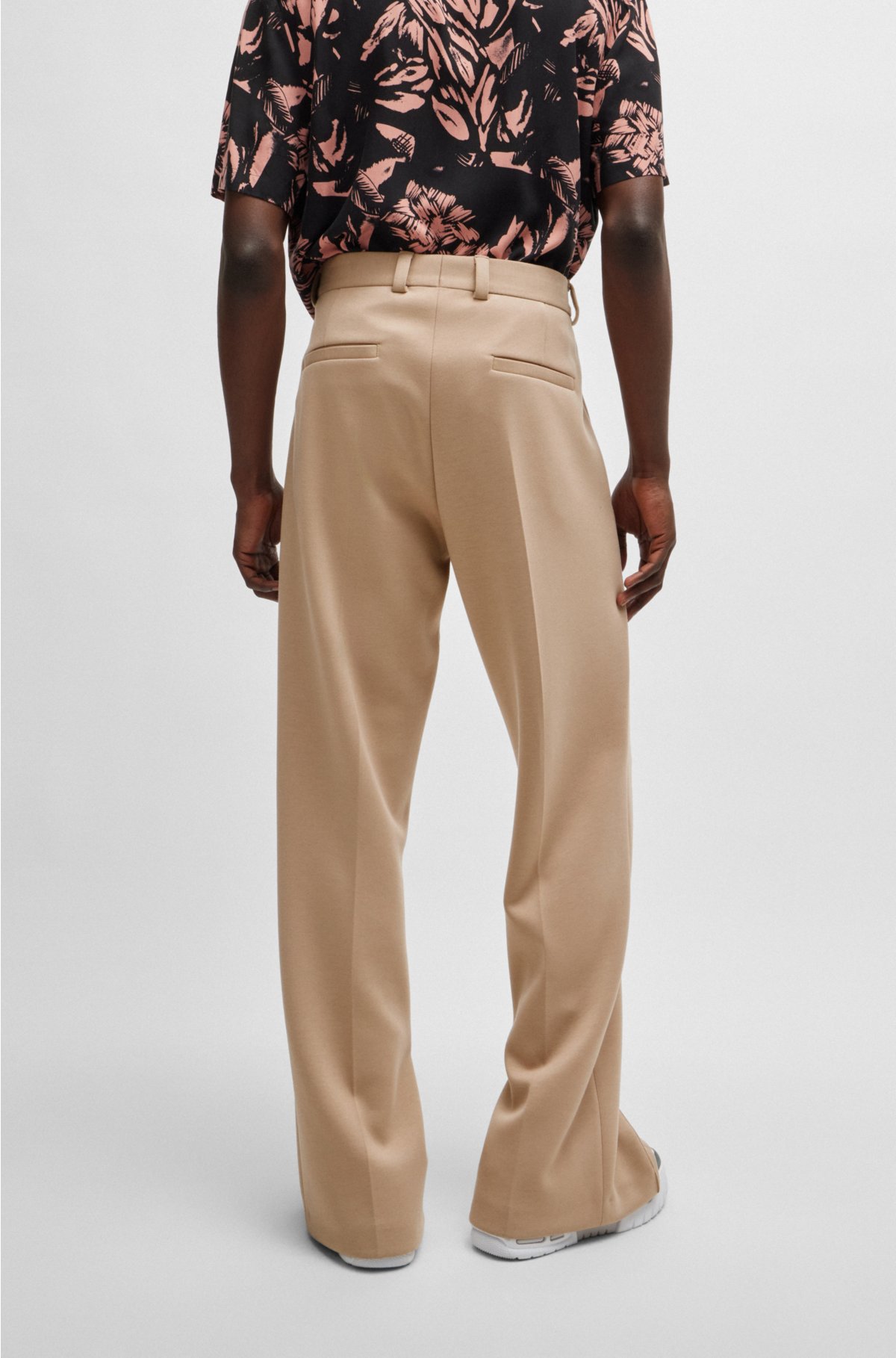 Modern-fit trousers in performance-stretch jersey, Beige
