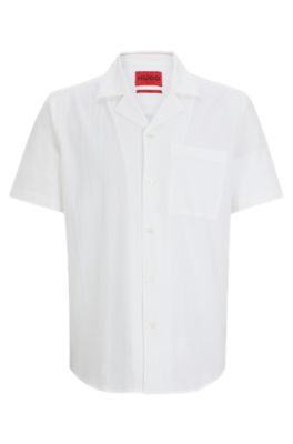 HUGO - Relaxed-fit shirt in stretch-cotton seersucker 