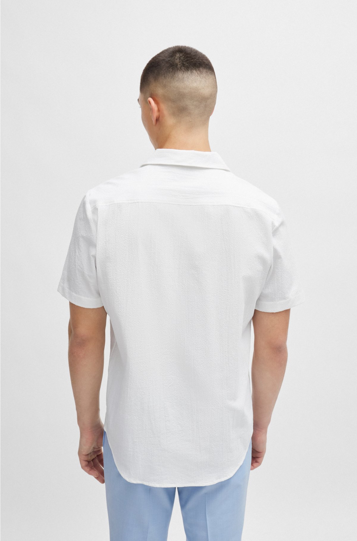 Relaxed-fit shirt in stretch-cotton seersucker, White