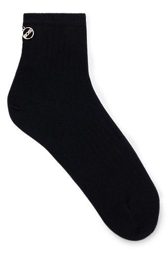 Короткие носки в рубчик с металлическим логотипом, Черный