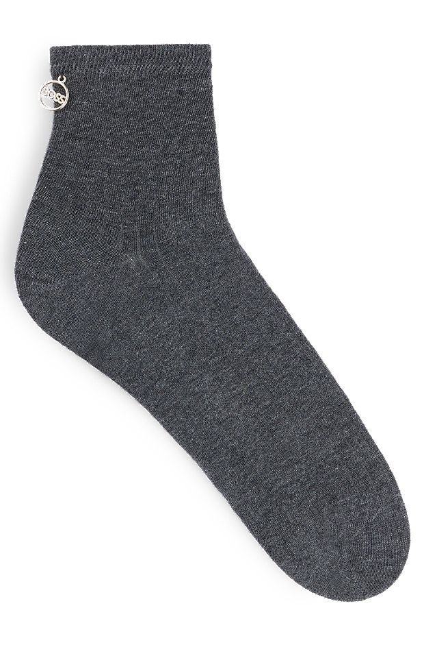 Short-length ribbed socks with metal logo trim, Dark Grey