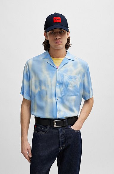 Relaxed-fit shirt in seasonal printed canvas, Light Blue