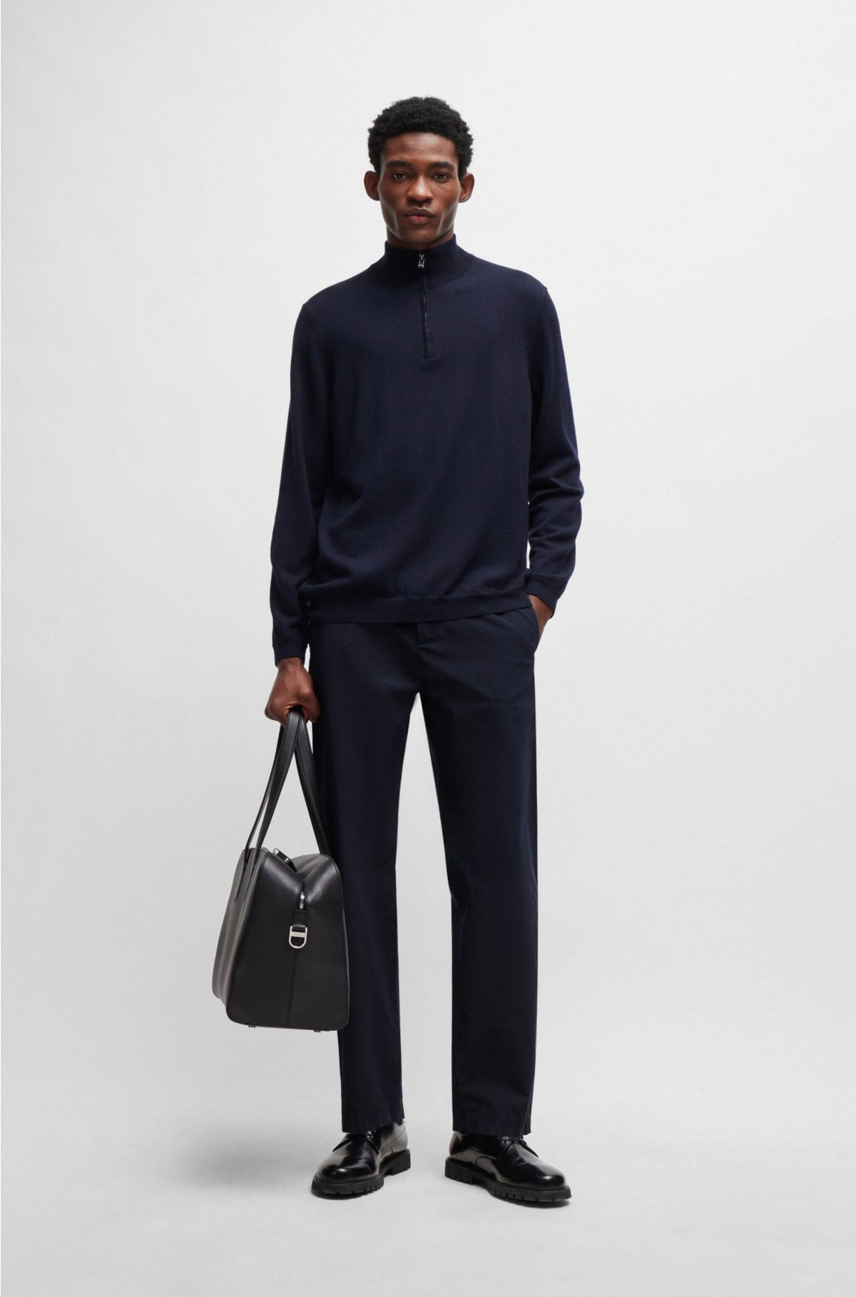 Relaxed-fit trousers in stretch-cotton poplin, Dark Blue