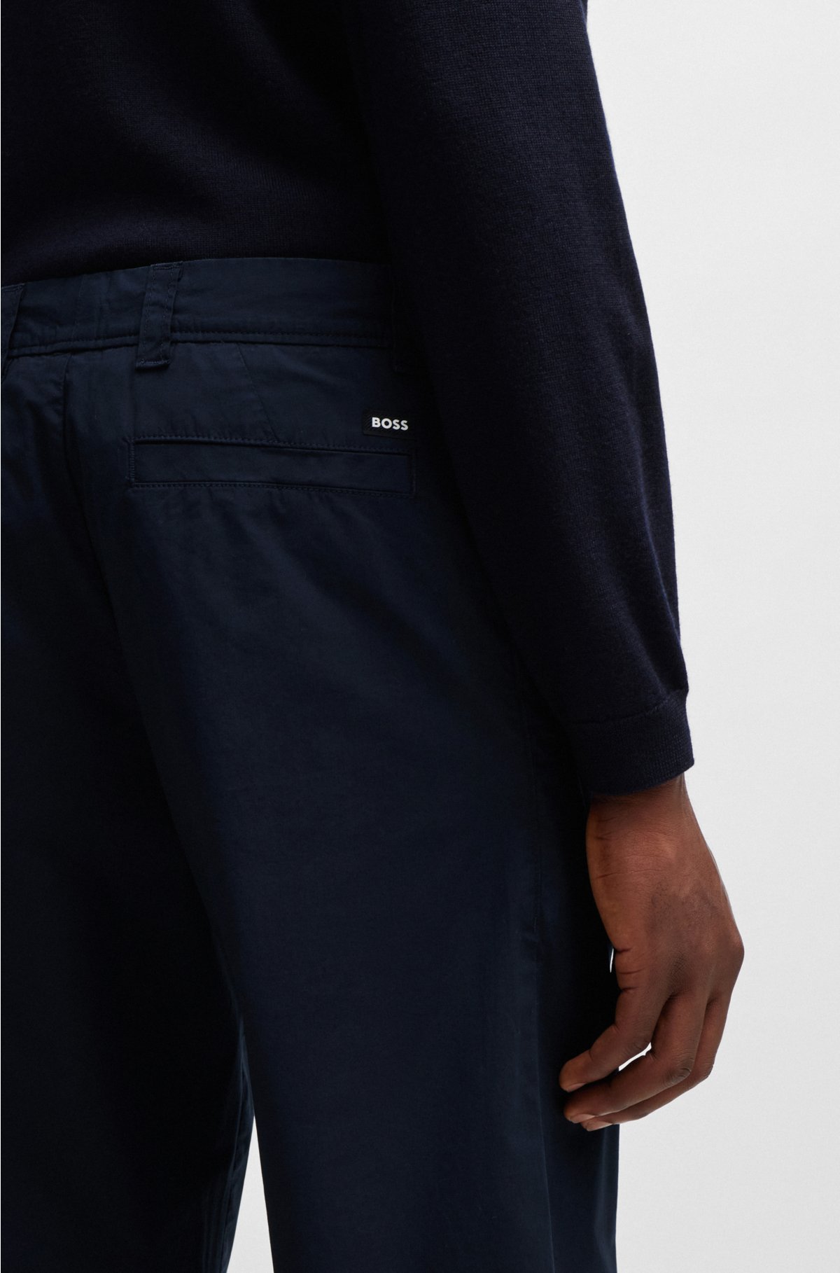 Relaxed-fit trousers in stretch-cotton poplin, Dark Blue